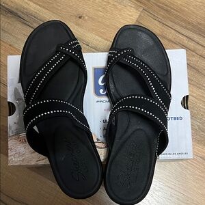 Skechers Women's Black Sandals with Metallic Accents